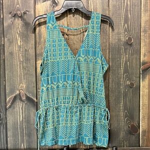 Anthropologie Pure + Good Becka Top V-neck Wrap Tank Tie Waist Blue Green Plunge
